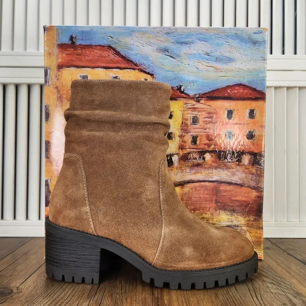 Bella Vita Hattie Cognac Suede Womens Size 7 M Brown Leather Boho Booties Boots